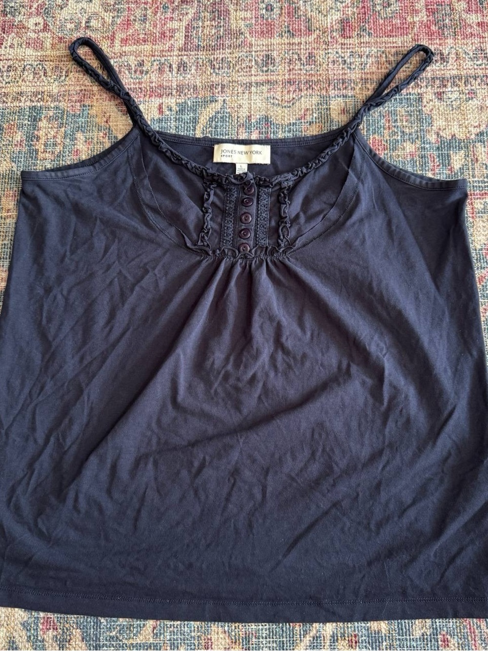 Jones New York Navy Braided-Strap Button-Detail Camisole